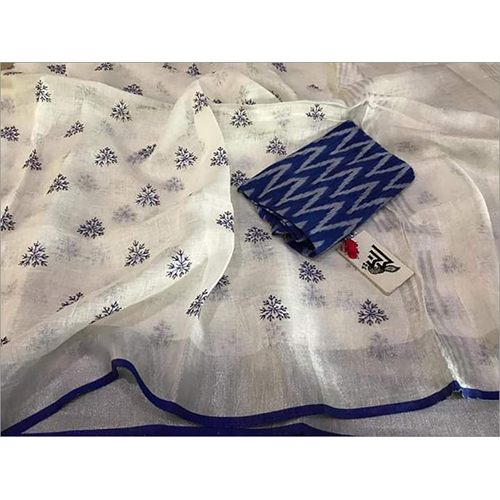 Winter Linen Bird Embroidery Work Sarees