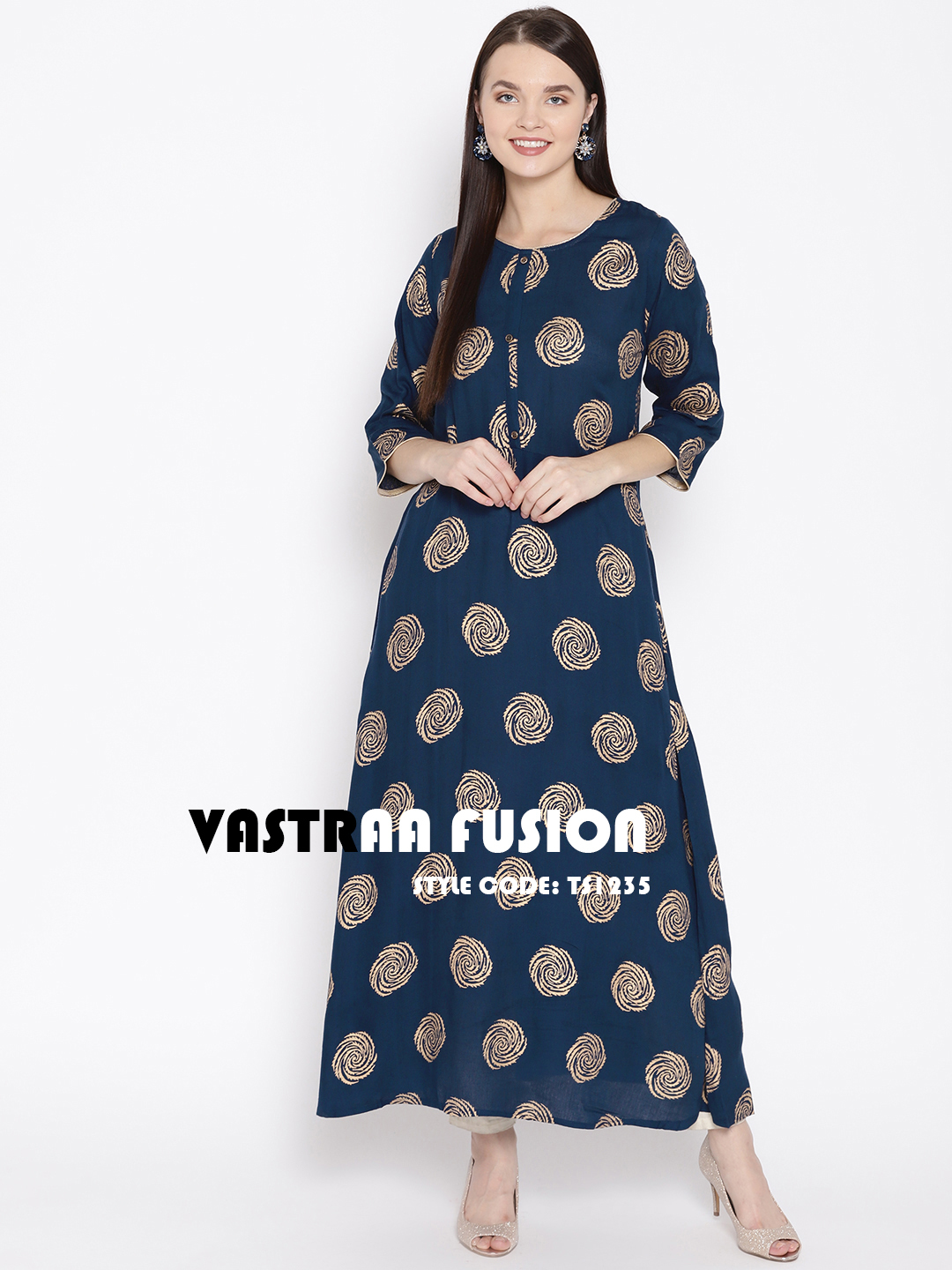 Ladies Festive Anarkali Printed Kurti - Cotton Blended Jute, Size 36-50 Inches, Multi Colors | 3/4th Sleeve, Regular Fit, Trendy Ethnic Style