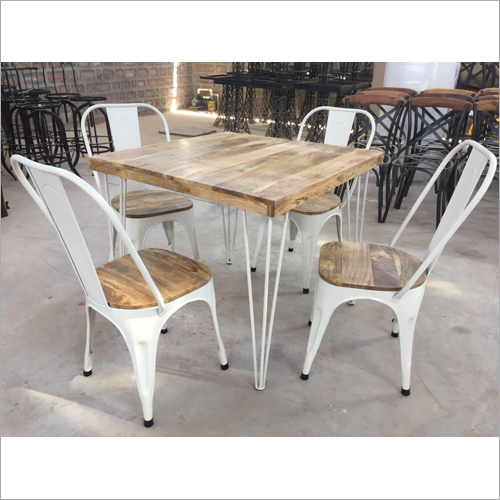Iron Wooden Top Dining Table Set - Wood & Iron Composition | Durable Bar Furniture with Machine Cutting Technology, Online Payment Accepted