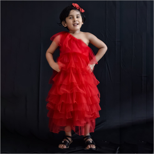 Girls Fancy Frock - Cotton Blend, Sizes M, L, XL | Washable, Ruffle Design, Available in Multiple Colors