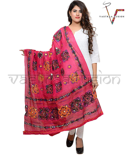 Ladies Cotton Embroidered Chakachak Aari Kutch Dupatta - Cotton Material, 2.50 Meter Length, Available in 10 Colors, Hand Embroidery with Taping Border
