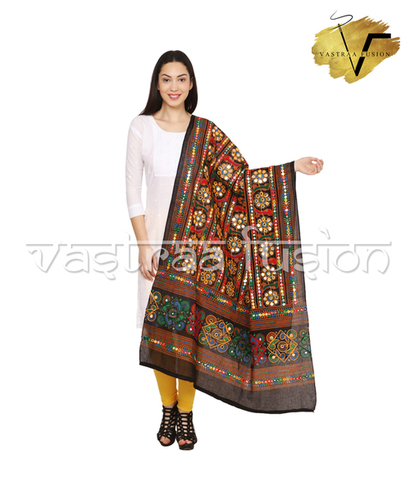 Ladies Talwar Pattern Aari Dupatta - Cotton, 2.50 Meters Length, Available In 10 Colors | Hand Embroidered Aari Work, Taping Border, Washable