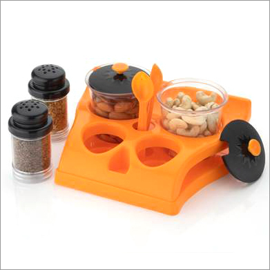 Metallic Multipurpose Dining Set Of 2 With Salt And Pepper Container - Virgin Plastic, 2 Small Containers, Orange & Blue | Unbreakable, Includes 2 Spoons, 100ml Capacity
