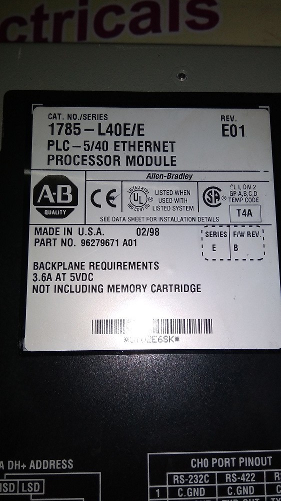 Allen Bradley Cpu 1785-l40e/e