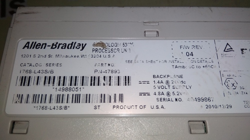 Allen Bradley Cpu 1768-l43s/b