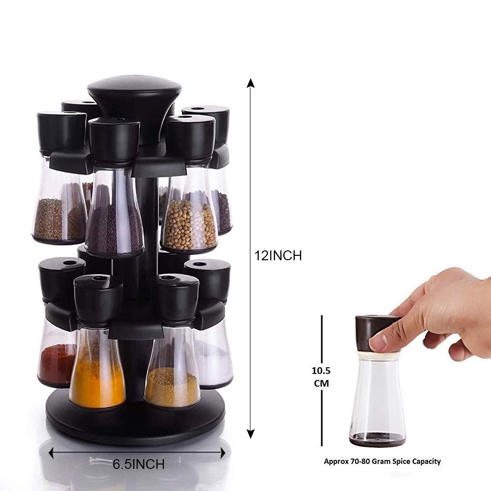 Kitchen Spice Rack Set - Stainless Steel & Abs | 12 Jar Rotating Carousel, Smooth Surface, Space-saving Design, Modern Style For Contemporary Kitchens