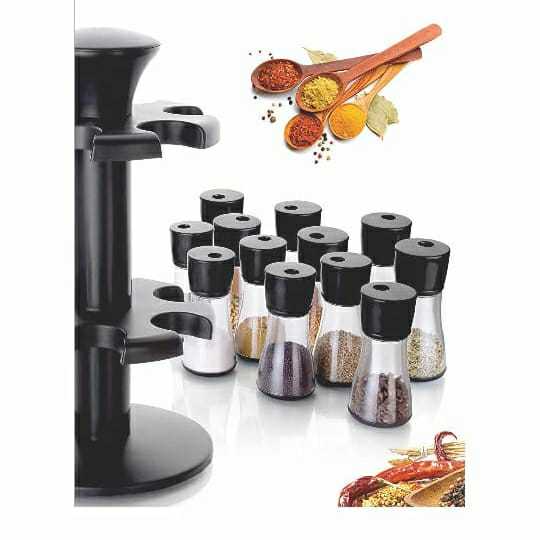 Kitchen Spice Rack Set - Stainless Steel & Abs | 12 Jar Rotating Carousel, Smooth Surface, Space-saving Design, Modern Style For Contemporary Kitchens