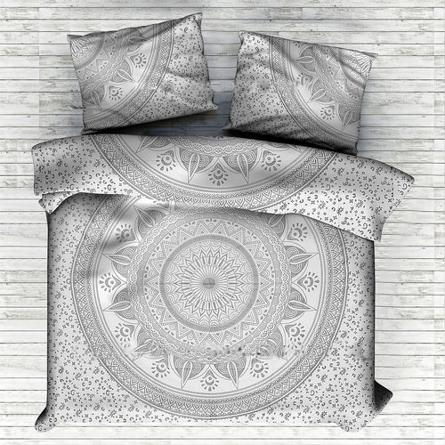 Washable Indian Mandala Cotton Silver Round Flower Duvet Cover