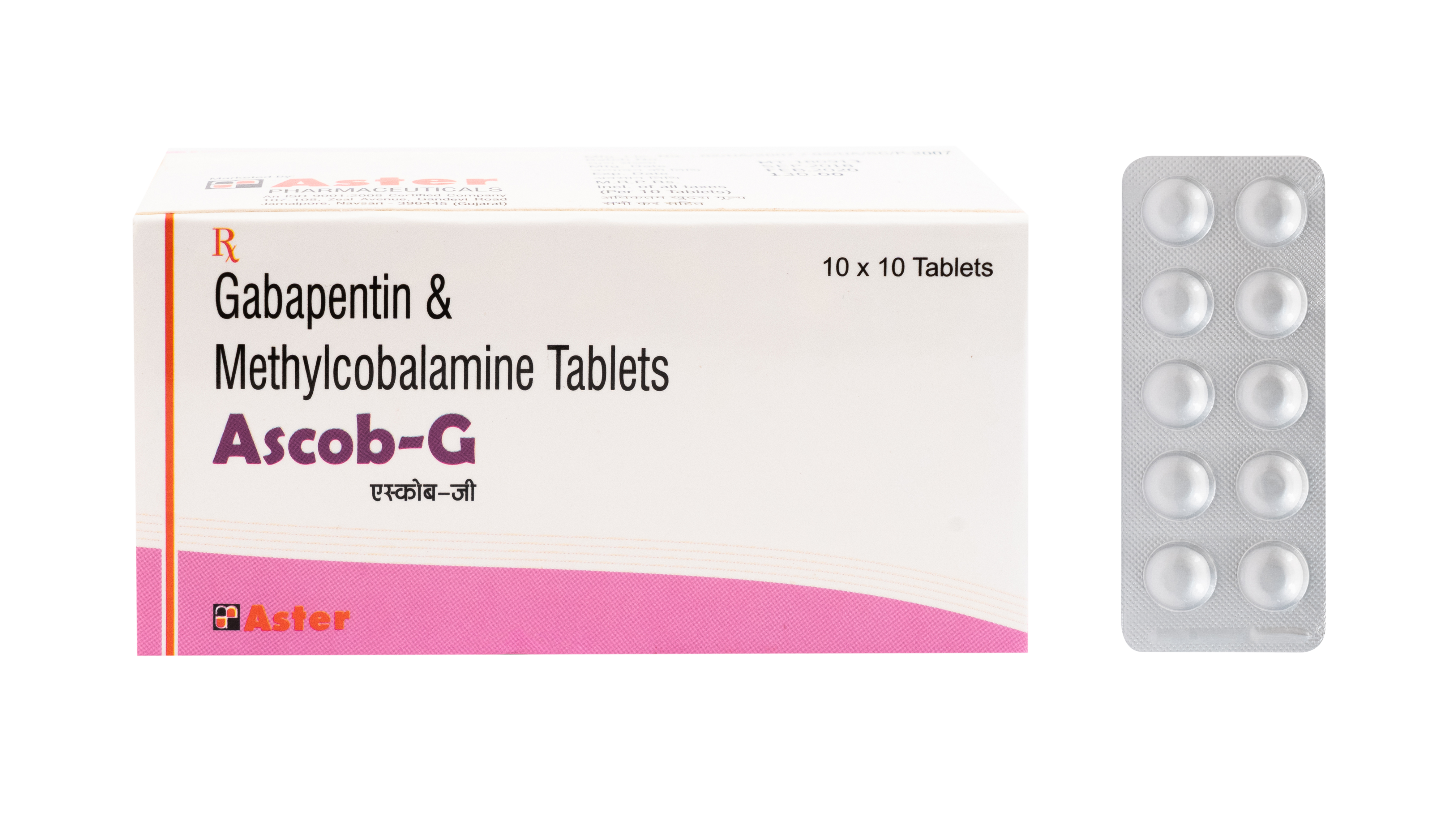 Ascob-g Tablets - Gabapentine 300 Mg + Methylcobalamin 500 Mcg | 10x10 Tabs, Effective Adjunctive Therapy For Partial Seizures, Store In Cool Place