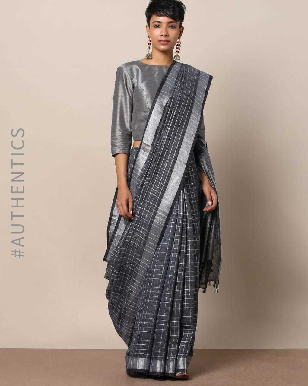 Na Linen Check Zari Sarees