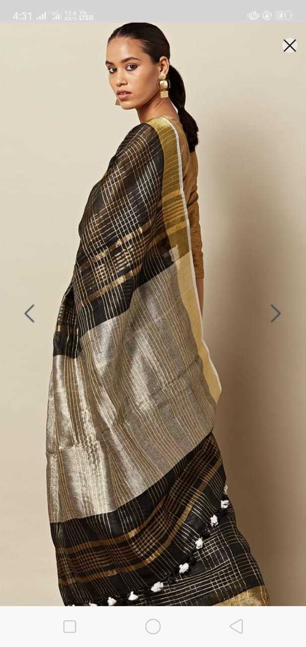 Na Linen Check Zari Sarees
