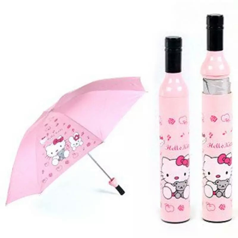 Bottle Umbrella - Black Metal & Fiber Glass Rib, 58x95.5cm , Uv Protective Pink Nylon Canopy, Waterproof Design With Bottle Shape & Carry Handle