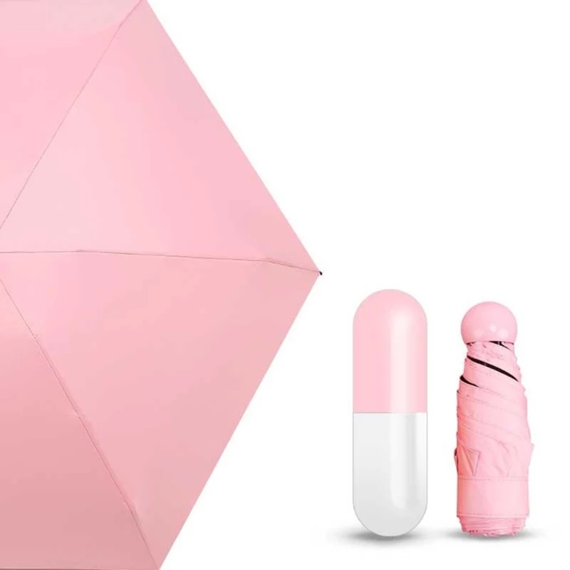 Capsule Umbrella - High-density Fabric, 18x4.5cm, Water-repellent, Uv Protective | Slip-resistant Handle, Wrist Strap, Compact Foldable Design