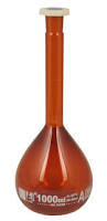 Amber Volumetric Flask - 2000ml, Astm E-288 Class A Serialized Glassware, Polythene Stopper, Calibrated To Contain (Tc), White Enamel Printing, Diamond Etched Graduation Lines