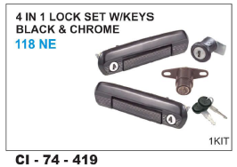 4 In 1 Lock Set W/Keys Black & Chrome  118 Ne (Cidis) Warranty: Yes