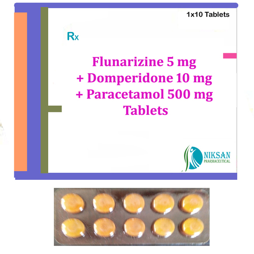 Flunarizine Domperidone Paracetamol Tablets - 5mg, 1 Unit , Recommended For Vomiting, Suitable For All, Store At 25°C