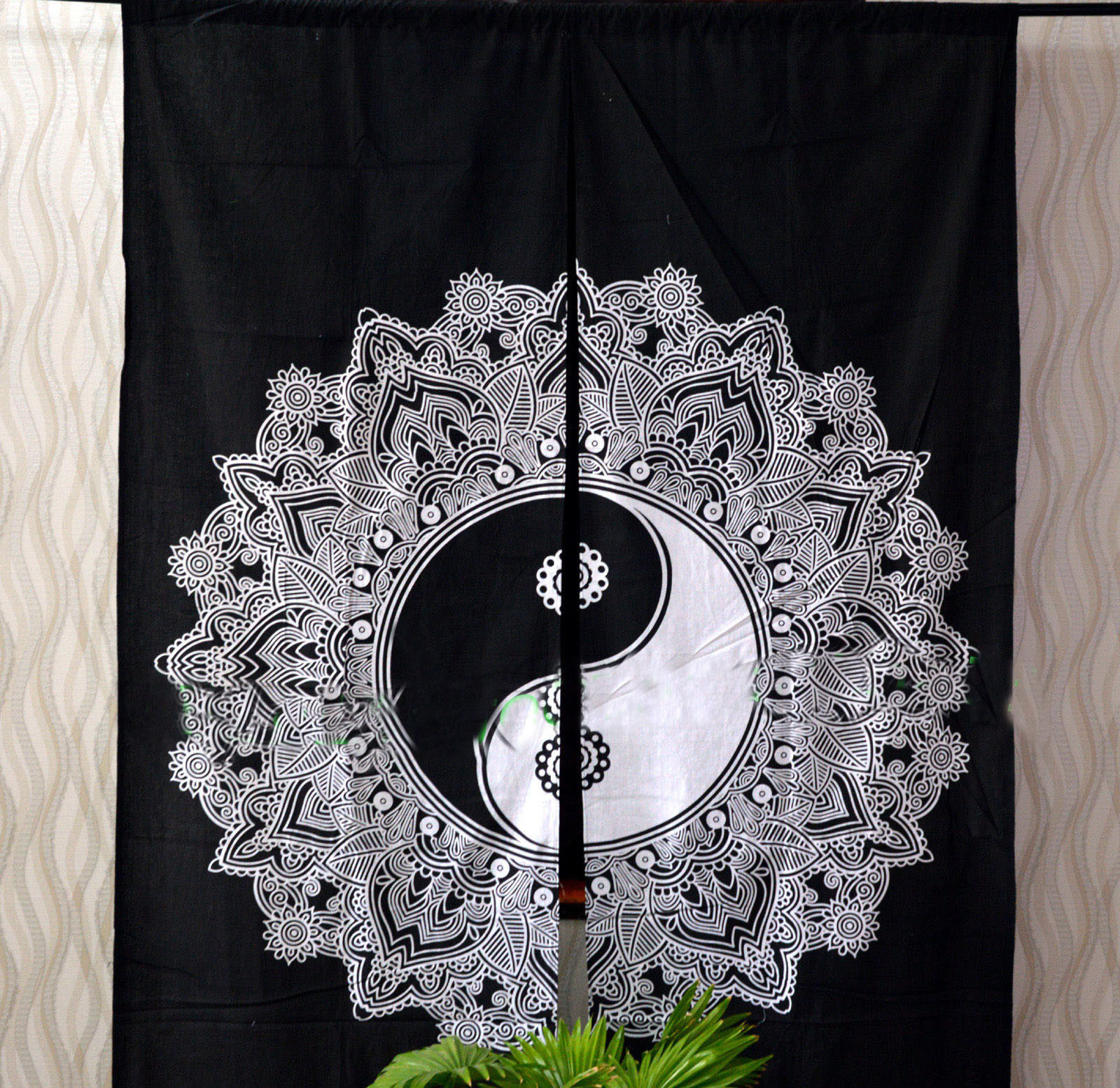 Handmade Indian Mandala Black And White Ying Yang Ombre Hippie Bohemian Curtain