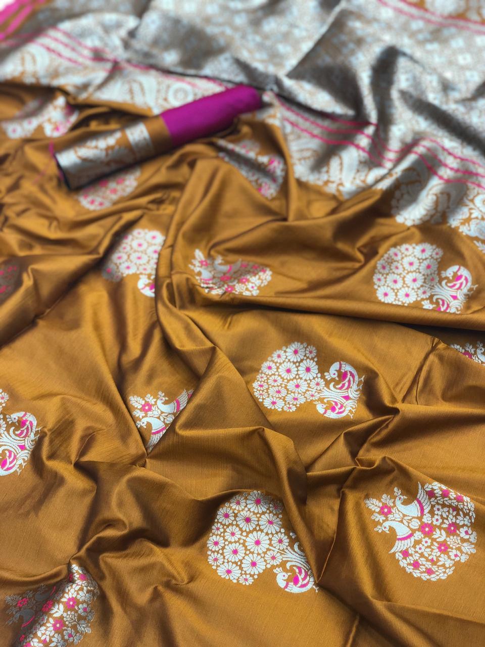 Woven Soft Kesari Silk Sarees