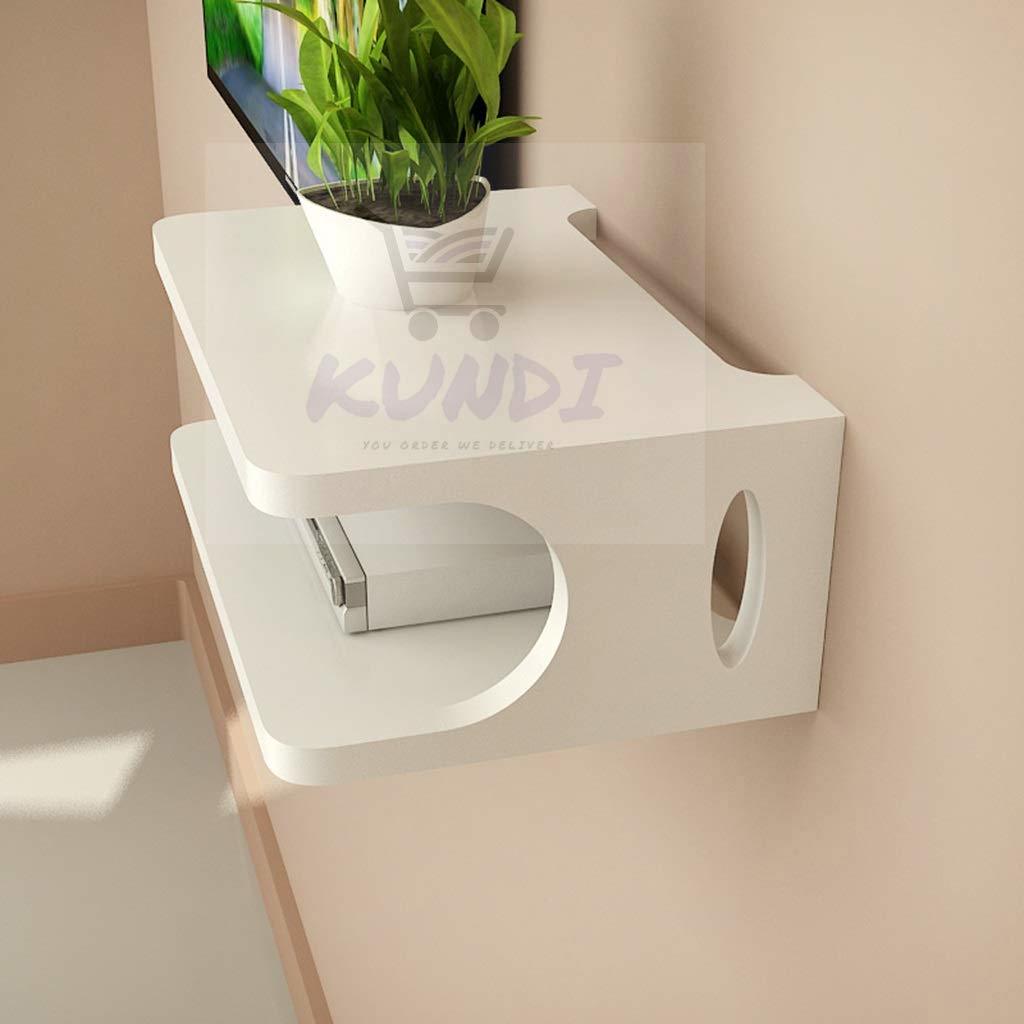 Wooden Floating Shelf Wall-mounted Tv Cabinet Shelf Tv Console Router Shelf Dvd Set-top Box Telephone Storage Rack - Engineered Wood, 25x21x10cm, White | Aesthetic Design, Easy Installation, Wire Management Solution