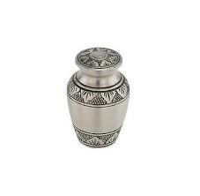 Mercury Brass Metal Token Cremation Urn - 3.00" Height X 1.75" Diameter | Pewter Silver Finish, American Religious Style, Threaded Lid