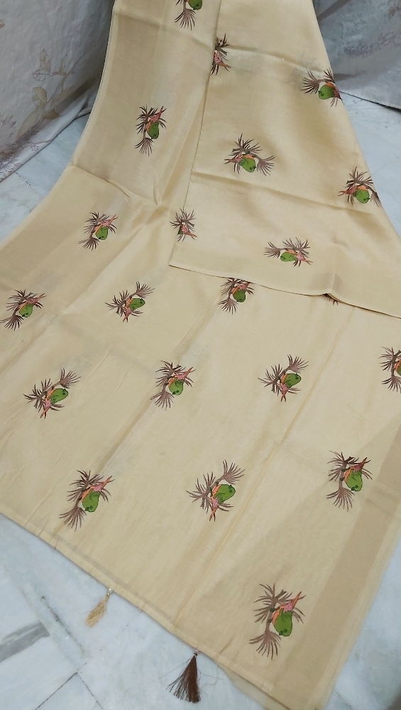 All Colours Linen Bird Embroidery Work Sarees