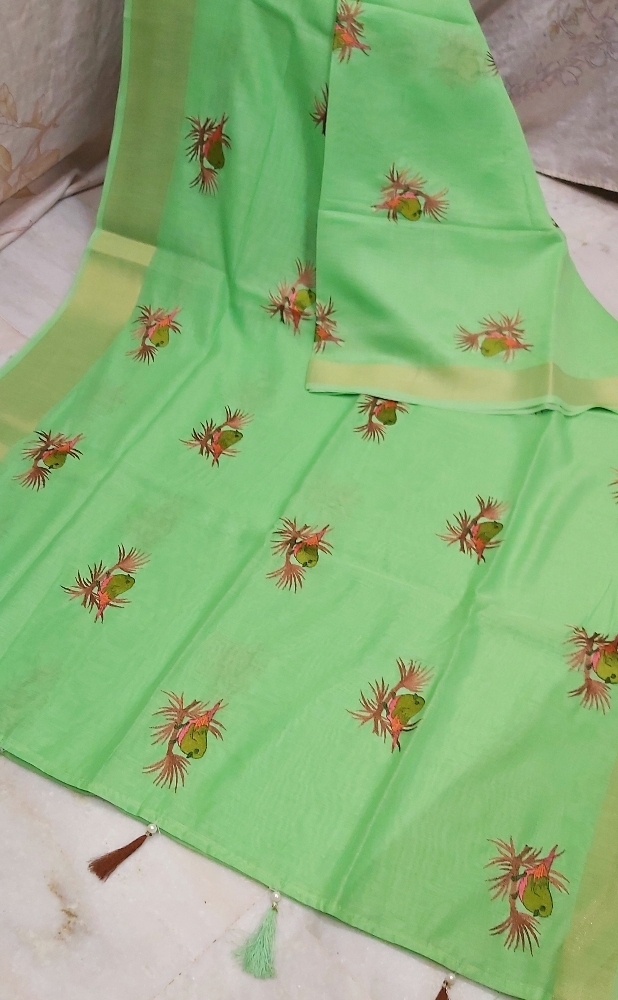 All Colours Linen Bird Embroidery Work Sarees
