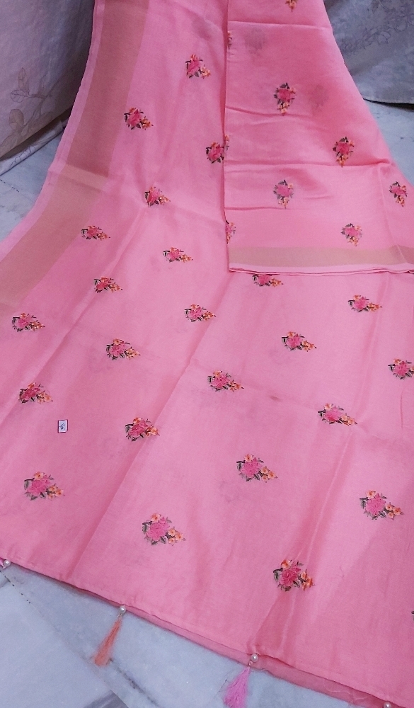All Color Linen Flower Embroidery Work Sarees