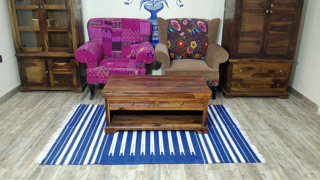 Handloom Durries - Color: Blue