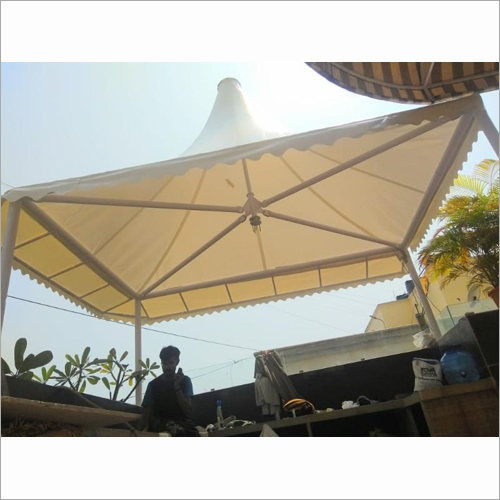 Terrace Seating Conical Tensile Structure - Metal, As per Requirement Dimensions, White Color | Eco Friendly, Modular Build, Plain Pattern