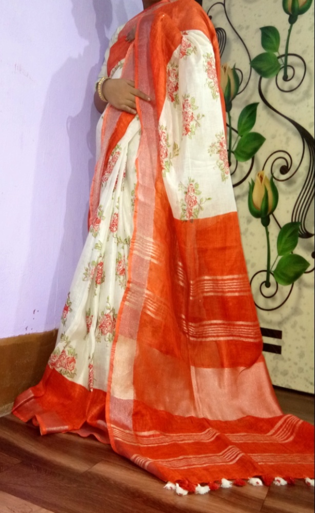 All Colors Linen Screenprinted Sarees