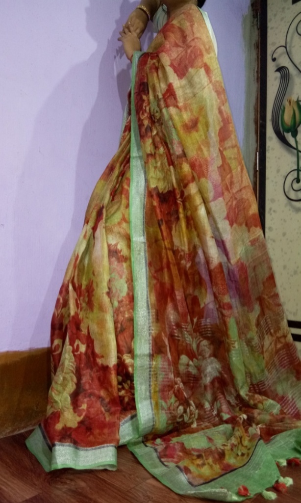 All Colors Linen Screenprinted Sarees