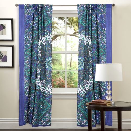 Indian Mandala Bluestar Ombre Hippie Bohemian Curtain - 100% Cotton, 82x41 Inch | Handmade, Rod Pocket, Ethnic Style, Includes 2 Panels