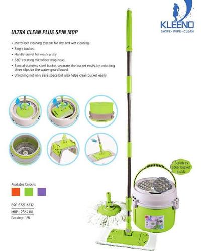 Ultra Clean Plus Spin Mop - Microfiber, Single Bucket with 360° Rotating Mop Head | Handle Swivel for Wash & Dry, Space-Saving Design 
