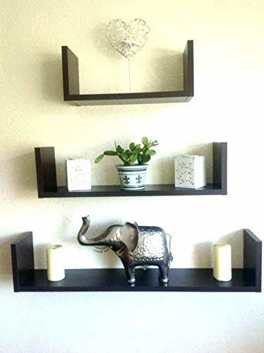 Wood Floating Shelves Set Of 3 With Modern U Shape And Durable Design, Simple Hanging Black (Black)