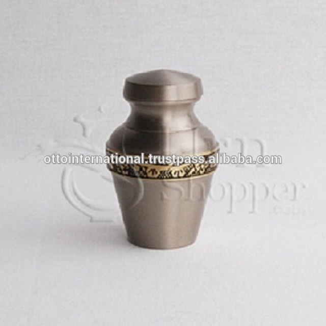 Consort Brass Token Cremation Urn - 3.25" Height, 2" Diameter | Light Yellow Enamel Finish, Engraved Band, Ideal For Keepsake Remembrance