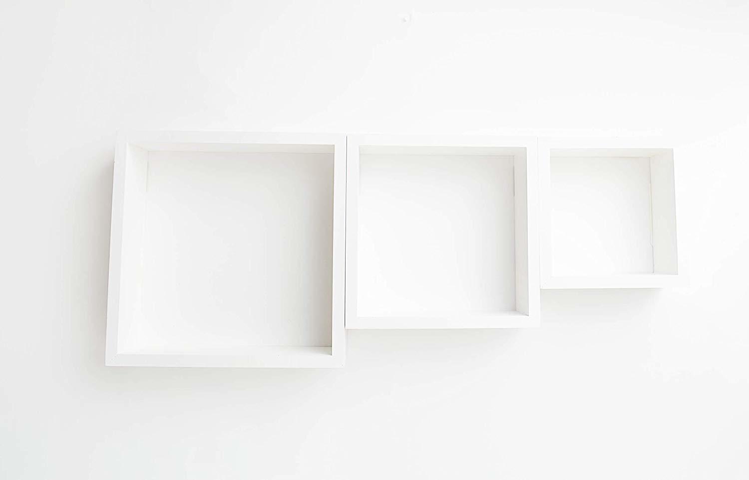 Wood Cube Floating Wall Shelf, Set Of 3, White