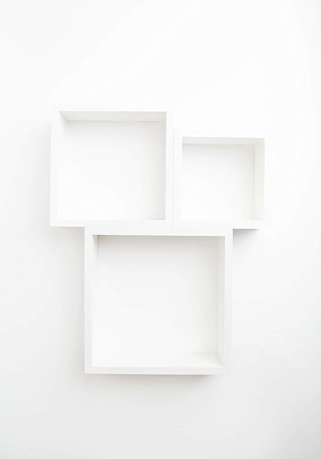 Wood Cube Floating Wall Shelf, Set Of 3, White