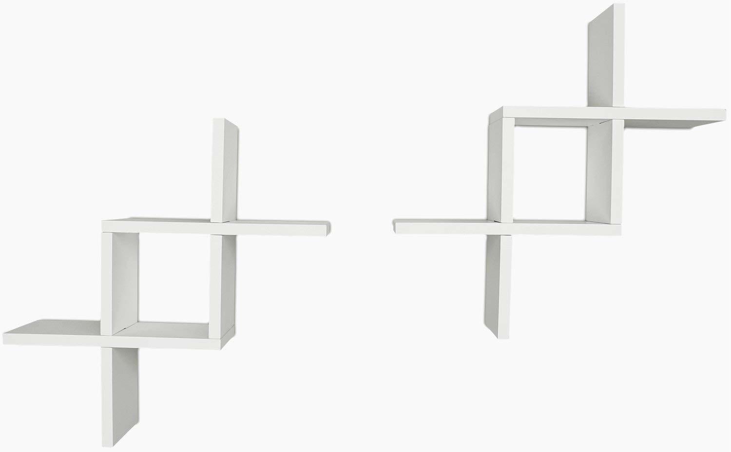 Wood Cross Design Floating Wall Shelf, Set Of 2, White
