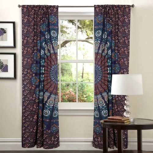Indian Mandala Brown Ombre Hippie Bohemian Curtain - 100% Cotton, 82" x 41" | Handmade, Rod Pocket Panels, Ethnic Tapestry Design, 2-Piece Set