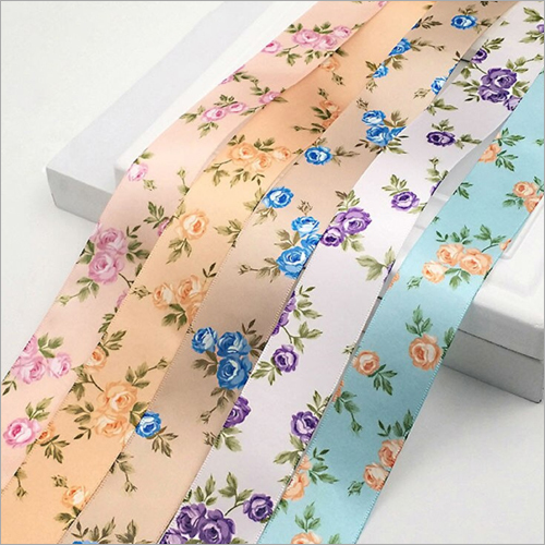 Printed Ribbon - Satin Fabric, 1.5 Inches Wide, 10 Yards Long - Floral Pattern, Multi-Color, Roll Packaging