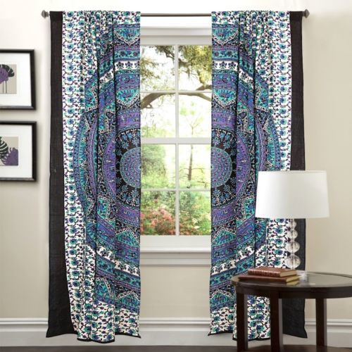 Indian Mandala White Elephant Ombre Hippie Bohemian Curtain - 100% Cotton, 82x41 Inches | Handmade Tapestry, 2.5 Inch Rod Pocket, Ethnic Design, 2 Panel Set