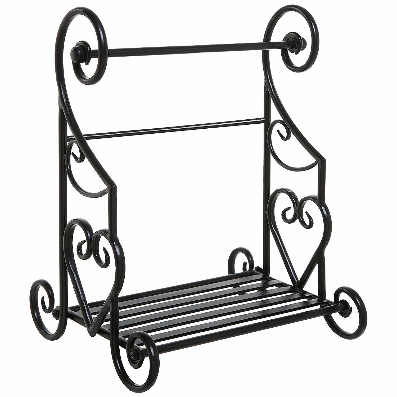 Black Kitchen & Bathroom Paper Towel Holder Stand/counter Top Shelf Rack & Towel Bar - Anti-rust Steel-wire, 46x24x35 Cms, Decorative Scrollwork Design