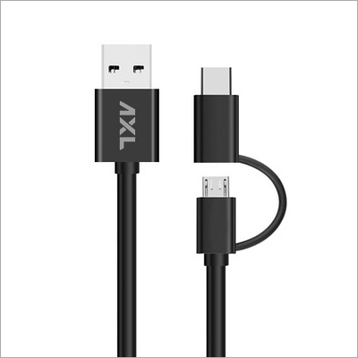 2 In 1 Micro USB And Type C Cable - Rubber and Plastic Body, 1.2 Meter Length, 2.1 Amp Output, Black | 6 Months Warranty, Lightweight at 50 Grams