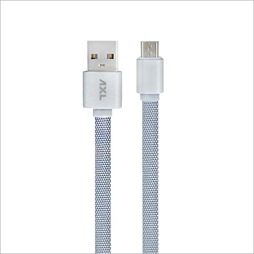 Flat Braided Micro USB Cable - Rubber + Plastic, 1 Meter Length, Grey | 2.1 Amp Output, 6 Months Warranty, Micro USB Design