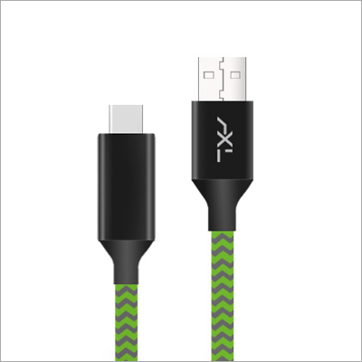 Reflector Type C Usb Cable - Rubber + Plastic, 1 Meter Length, Green/grey Color, 2.1 Amp Output, 6 Months Warranty, High Performance