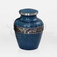 Avalon Series Evening Blue Brass Keepsake Cremation Urn - Height: 5.80", Diameter: 4.30" | Soft Blue Dappled Enamel Finish, Pewter Trim