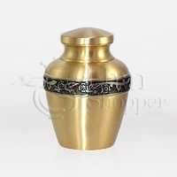 Avalon Series Evening Blue Brass Keepsake Cremation Urn - Height: 5.80", Diameter: 4.30" | Soft Blue Dappled Enamel Finish, Pewter Trim