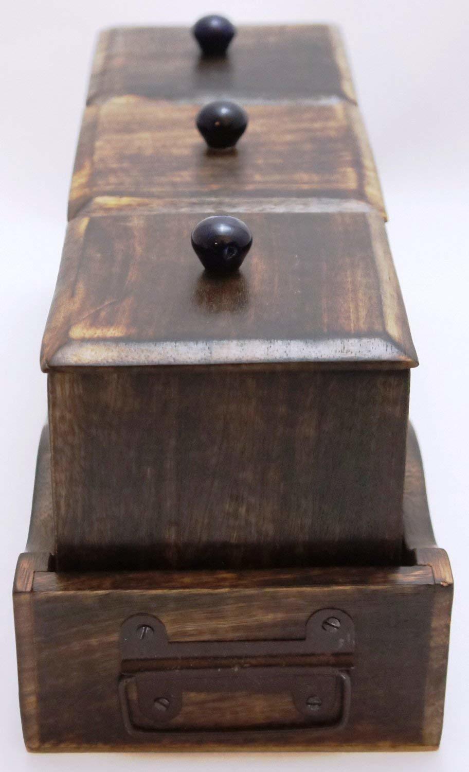 Wooden Container Set - Seasoned Wood, 26.67cm X 10.16cm X 10.16cm & 7.62cm X 7.62cm X 10.16cm, Elegant Hand-made Design With Lids And Holder For Tea, Coffee, Sugar