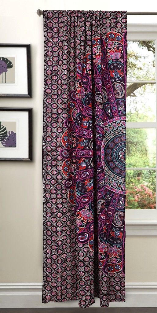 Cotton Mandala Curtains - 82x41 Inches | Handmade Ethnic Window Draperies, 2.5 Inch Rod Pocket Panels, Hippie Bohemian Style