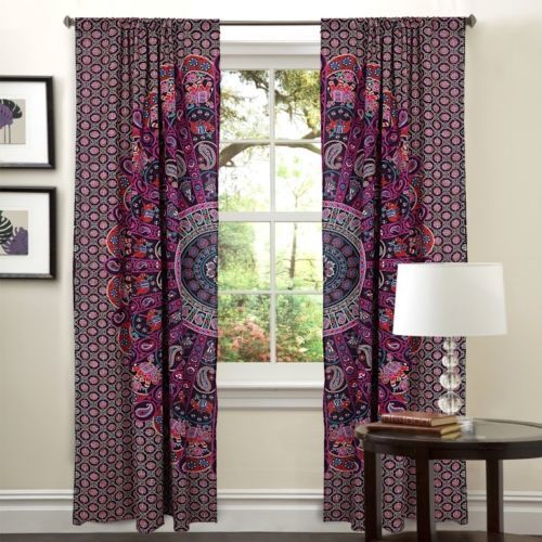 Cotton Mandala Curtains - 82x41 Inches | Handmade Ethnic Window Draperies, 2.5 Inch Rod Pocket Panels, Hippie Bohemian Style